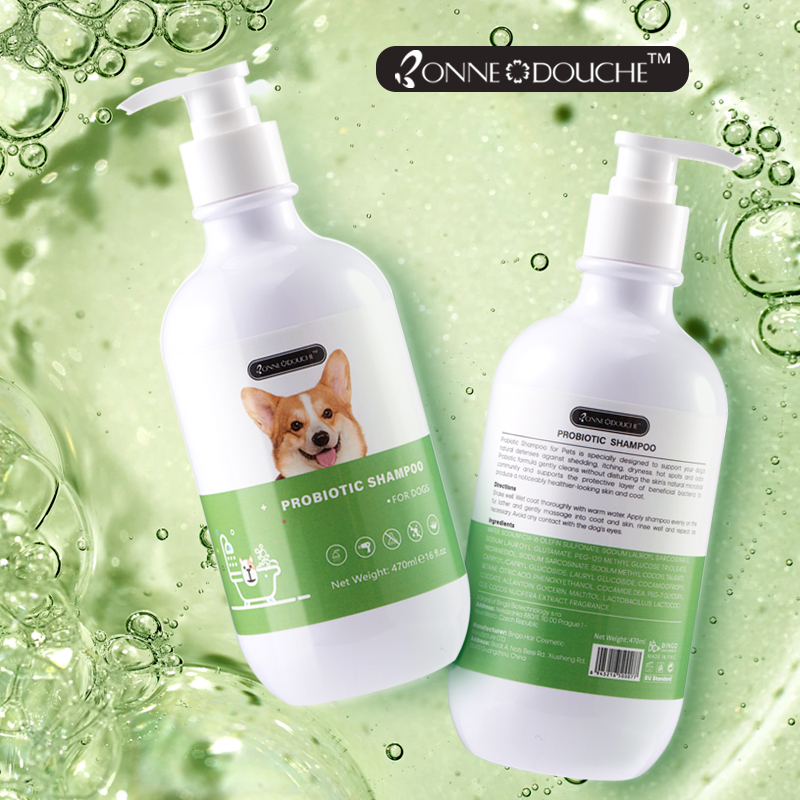 Shampoo de probióticos para animais de estimação para cachorros, umidade, cabelo, tintura segura anti-caspa formulado na Itália