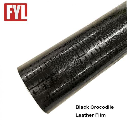 Black Crocodile Leather Grain Texture Vinyl Auto Wrap