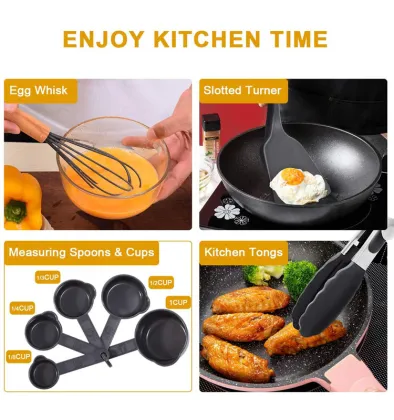 Hot Sale Silicone Kitchenware Cooking Utensils Set with Wooden Handle