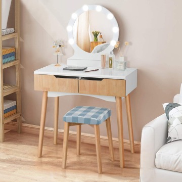 Modern Multi-Function Mirrored White Dressing Table