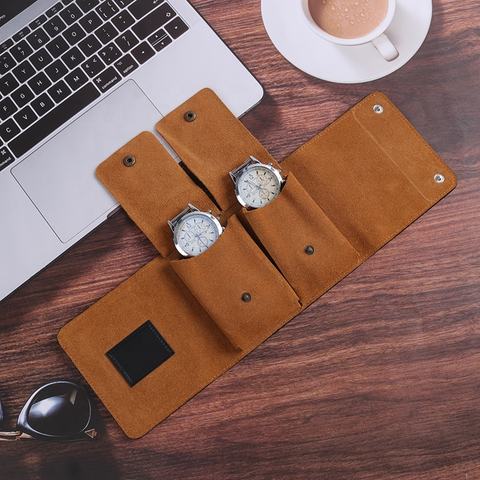 leather velvet suede double watch travel storage pouch