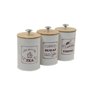 Set of 3 Metal Canister with Bamboo Lid