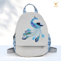 Mochila al aire libre de lino y algodón de mano étnica Peacok