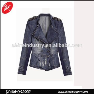 Women Autumn-Summer Retro Rivet Long-Sleeved Coat Women Denim Jacket