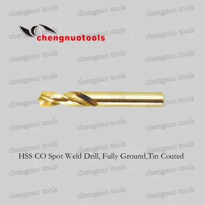 HSS CO Spot Weld Drill, Fully Ground, Standard Point Tin Coated