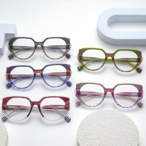 Mixed Gradient Layered Acetate Round Cat-Eye Optical Frames