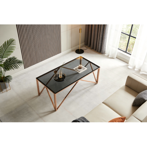 Design moderno de mesa de centro em vidro e aço inoxidável