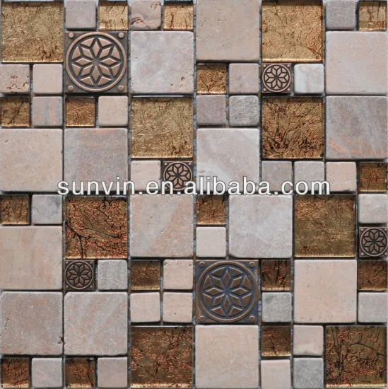 Natural marble stone mix glass mosaic wall tile