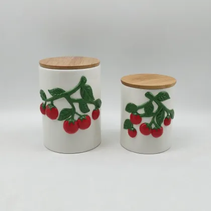 Wood Lid Cherry Ceramic Sealed Jar