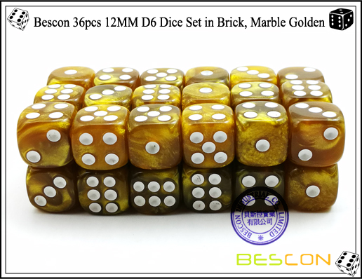 Bescon 36pcs 12MM D6 Dice Set in Brick, Marble Golden-4