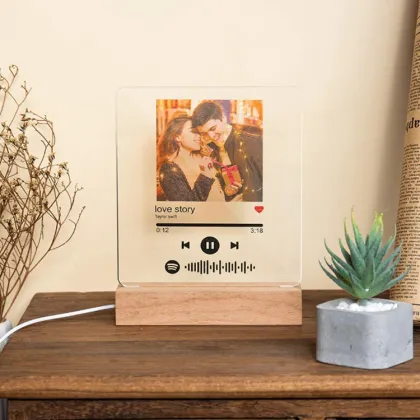 Custom Photo Music Album Cover Night Light with Engraved Name and Song