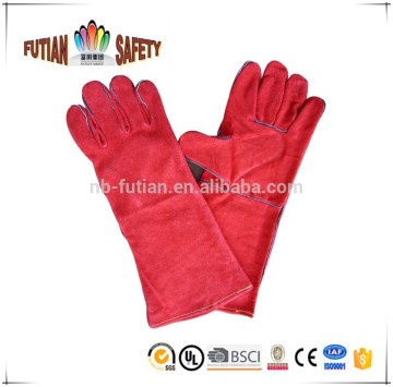 FTSAFETY Long Cheap red color Cow Split Leather Welding Glove No lining Free Samples