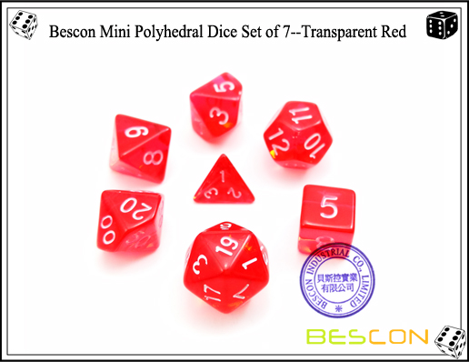 Bescon Mini Polyhedral Dice Set of 7--Transparent Red-2