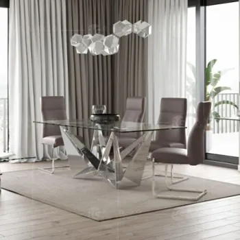 Glass Rectangle Dining Table 200cm with 4 Viola Silver Grey Chairs