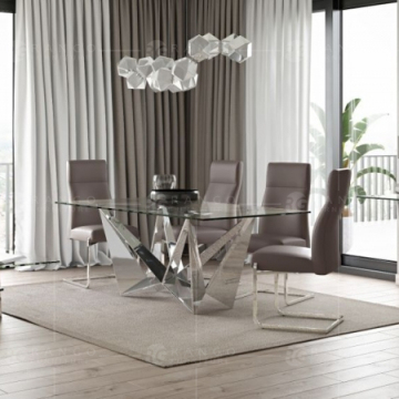 Glass Rectangle Dining Table 200cm with 4 Viola Silver Grey Chairs