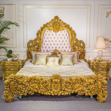 Antique European Style Solid Wood Leather Bed