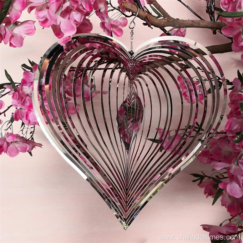 Silver Heart Wind Spinners for Outdoor Decor