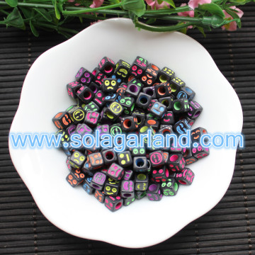 Esferas de rosto de expressão 6x6 MM Black Mix Encantos Esferas de cubo quadrado de espaçador solto