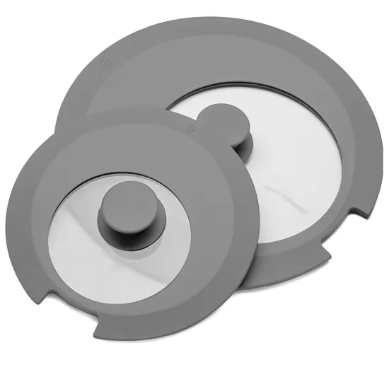 Universal Silicone Glass Lid Set for Pots & Pans - 6 to 11 Inch, Grey and Black - Pack of Two