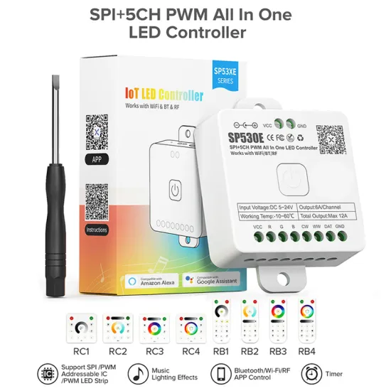 DC5-24V SP530E SPI+5CH PWM All-In-One Bluetooth WiFi LED Controller for 12 Types of LED Strip Lights