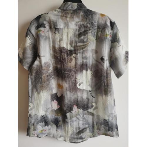 Fresh Romantic Floral Cloth Men Casual Digital Print Linen Short Sleeve Shirt Supplier