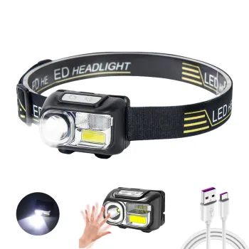 High-Power Red and Blue LED Headlamp with Motion Sensor - Rechargeable Camping Head Torch