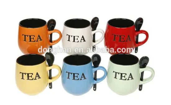 Best Selling Promotional wholesale Dolomite cheap Bulk wholesale glaze tea mug with spoon from china