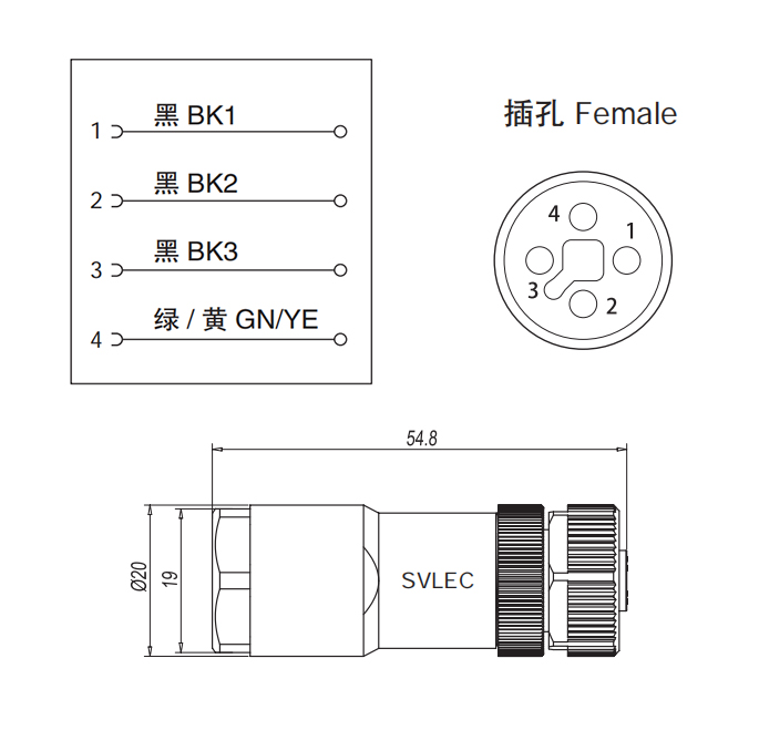 T Coding Plug T-Code Power Straight 4pin M12 Female Connector China Manufacturers ...