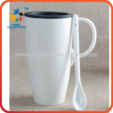 Glazed ceramic keep cup coffee mug with spoon