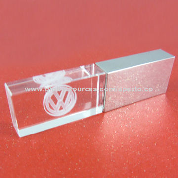 Crystal USB Flash Drives with LED Light, 8GB or 16GB, Custom Logo, Supports Plug-and-play Function