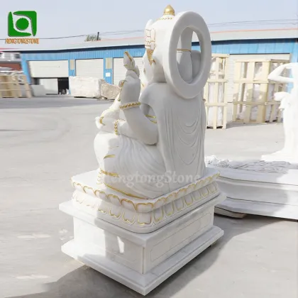 White Marble Ganesha Statue with Golden Accents