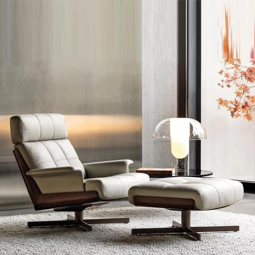 Cómoda silla reclinable con estructura de madera para sala de estar