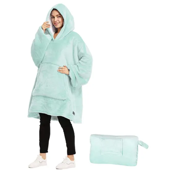 Polyester Oversized Wearable Sherpa Hoodie Blanket Sleeves Comfortable Blanket Sweatshirt Hooded Blanket For Adults