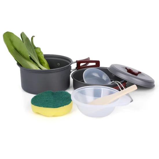 Portable Hard Aluminum Oxide Cookware Set for 1-2 Persons - Outdoor Camping Pots and Pans