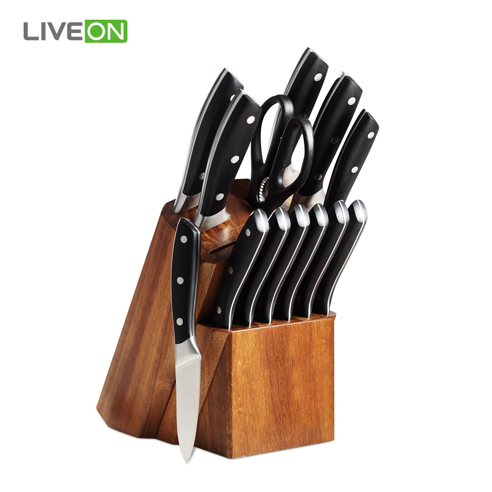 13 buc Set de cuțit de bucătărie cu suport pentru salcam