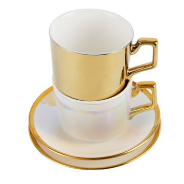 2022 New Design Ceramic Coffee Cup Gift Set with Cup Holder, 200CC, Color Glaze, Stackable