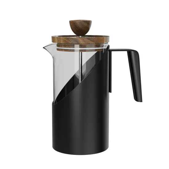 DHPO Premium Glass French Press Coffee Maker - 304 Stainless Steel with Walnut Wood Lid