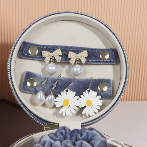 Round Velvet Jewelry Box for Earrings Necklaces Bracelets