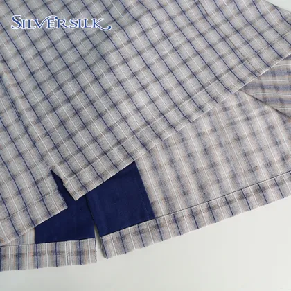 Linen Rayon Men Blouse Plaid Shirts Short Sleeves