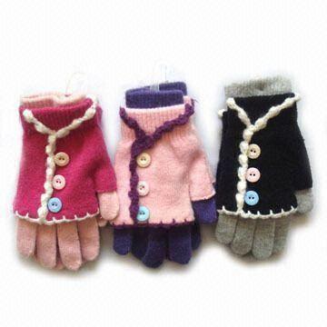 Knitted Glove, Made of 10% Angora 30% Wool 45% Acrylic 10% Spandex