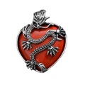 Red Jasper Heart Antique Silver Dragon Gemstone Pendant (32x42mm) Necklace 45cm Black Cord