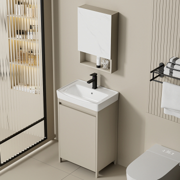 Modern European Grey Floating Bathroom Vanity with LED Mirror
