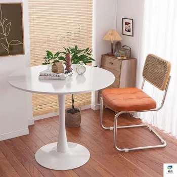 Luxury White Round Negotiation Table and Chair Set with Metal Legs