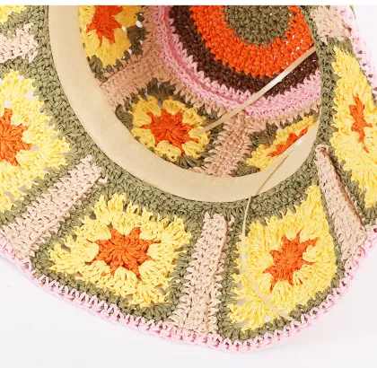 Sunscreen Crochet Paper Straw Hat for Outdoor Summer Use