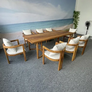 Teak Outdoor Dining Set: Wooden Armchair and Table