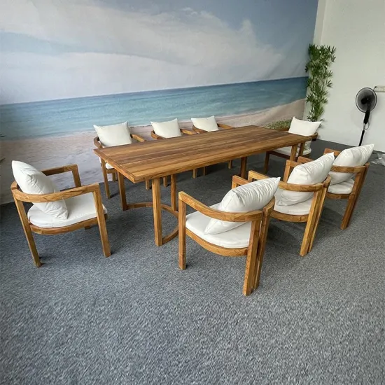 Teak Outdoor Dining Set: Wooden Armchair and Table