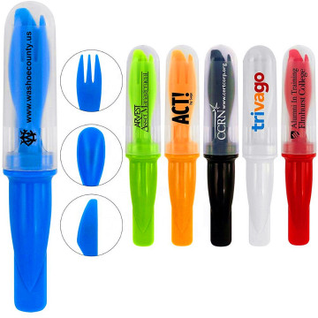 Customizable 3-in-1 Recycled Portable Travel Cutlery Set (Spoon, Fork, Knife)