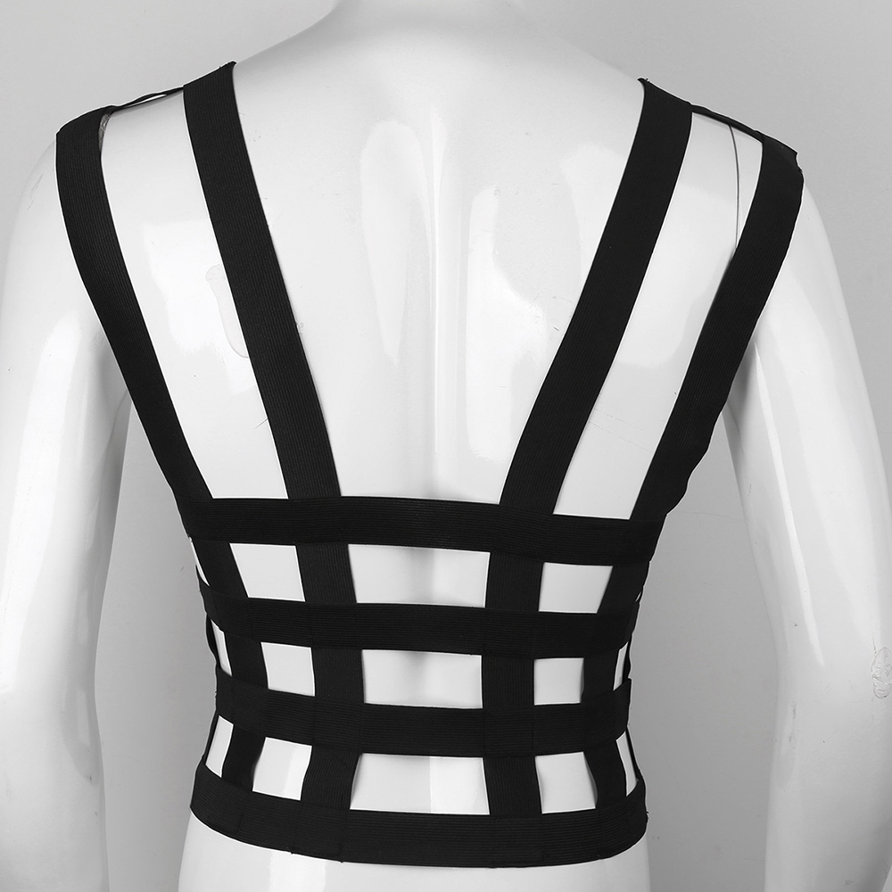 Men Fashion Lingerie Nylon Hollow Out Double Shoulder Elastic Body Chest Harness Costume Belt Sexy Mens Wetlook Bondage Clothing