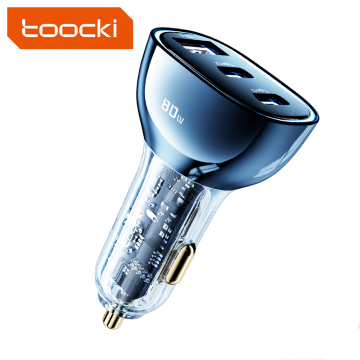 Zinc Alloy Three Ports Transparent Design Fast Car Charger PD 80W