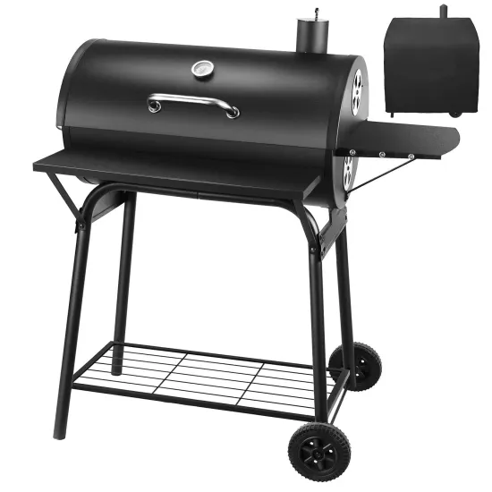 Customizable Black Outdoor Offset Smoker BBQ Charcoal Grill for Camping Party Barrel Wagon Use